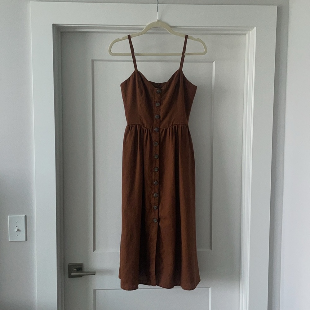 Reformation Thelma midi dress in brown linen size 2 - Picture 1 of 14